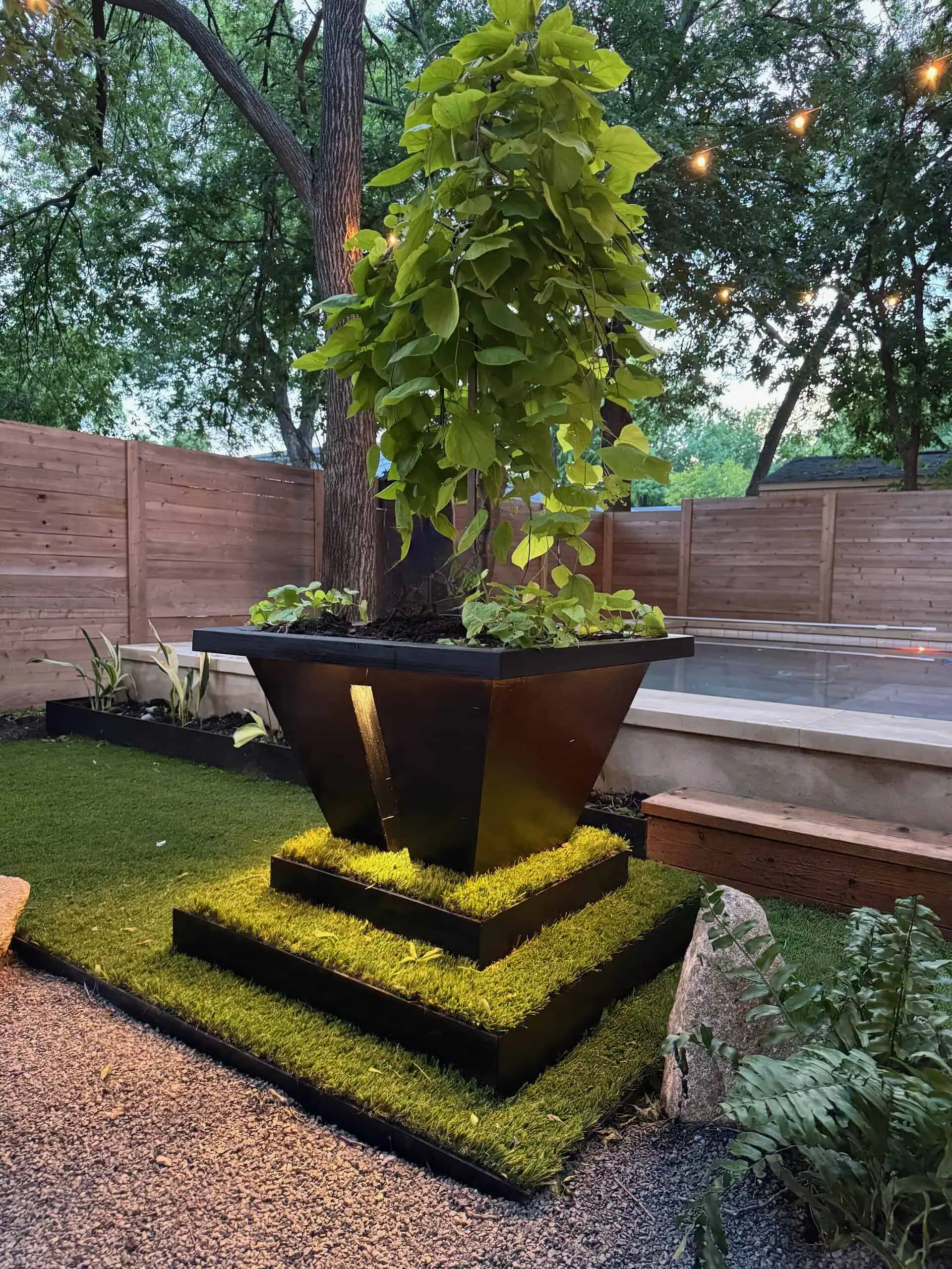 Tiered steel planter with COB lighting — Austin TX