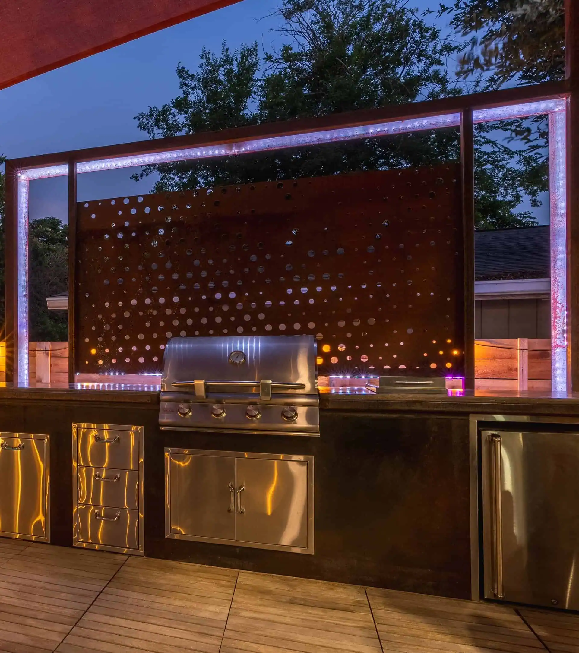 Custom Corten steel screen backlit with LED — East Austin TX